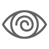 A gray eye with spiral design on it.