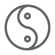 A gray yin yang symbol in the middle of a black background.
